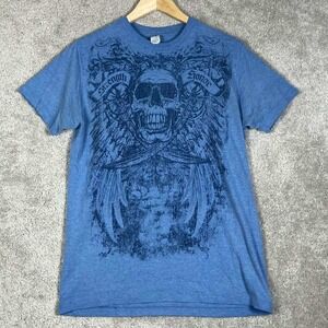 Y2K Skull Graphic T-Shirt Blue Mens Size XL Short Sleeve Grunge Pinkman 2000s